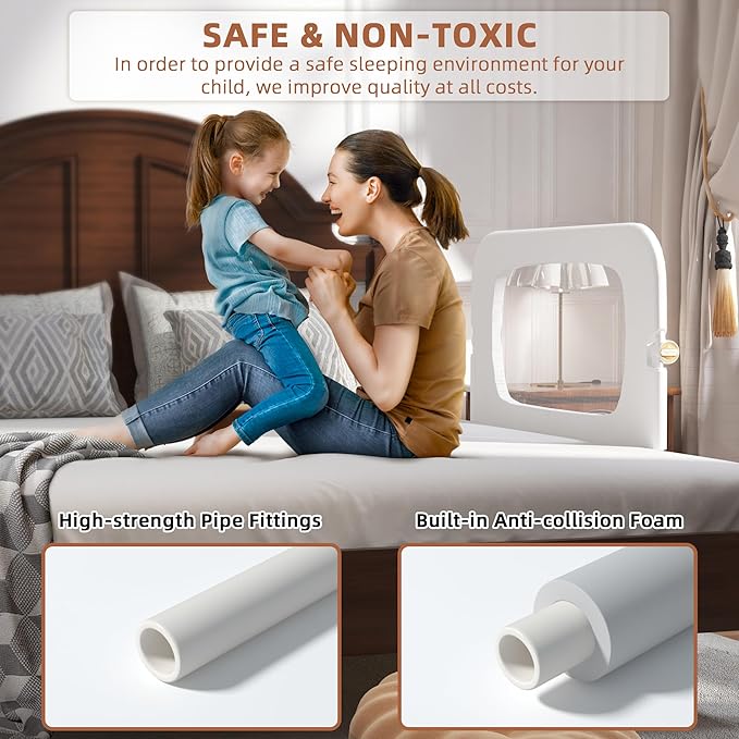 Bed Rail for Toddlers, Baby Bed Rail Guard for Kids, Toddler Bed Rails with Reinforced Anchor Fit, Height Adjustable & Foldable Bed Rail Guard for Twin, Full, Queen & King Beds (White, 32IN)-CubbioJoy