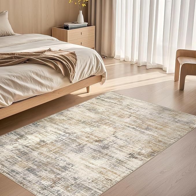 Area Rug for Living Room: 3x5 Washable Neutral Abstract Modern Soft Rugs Non Slip Indoor Floor Stain Resistant Carpet for Bedroom Dining Room Office Nursery - Golden Brown-CubbioJoy