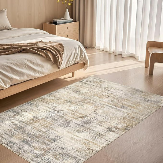 Area Rug for Living Room: 3x5 Washable Neutral Abstract Modern Soft Rugs Non Slip Indoor Floor Stain Resistant Carpet for Bedroom Dining Room Office Nursery - Golden Brown-CubbioJoy