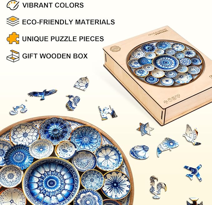 Jigfoxy Wooden Puzzles for Adults, Azulejo Dreams – Port Wood Puzzles Adult, Unique Animal Shape Wooden Jigsaw Puzzles for Adults, Birthday Gifts for Puzzle Lovers, Friend (S-8.5 * 8.4in-100pcs)-CubbioJoy