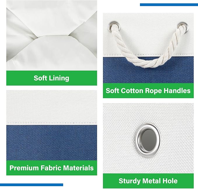 Bidtakay Extra Large Storage Baskets for Shelves 3 Pack Fabric Storage Bins for Organizing Linen Collapsible Organizer for Closet-White&Blue-CubbioJoy