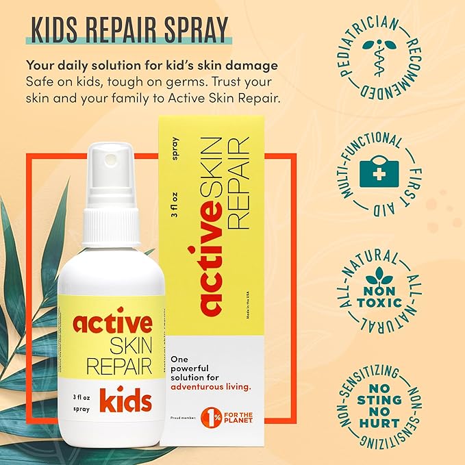 Active Skin Repair Kids First Aid Spray - Non-Toxic & Natural Kids Antiseptic Formula for Minor Cuts, Wounds, Scrapes, Rashes, Sunburns, and Other Skin Irritations (3oz Spray)-CubbioJoy