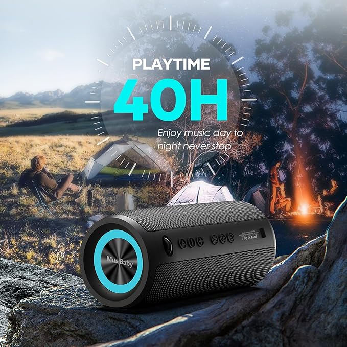 Bluetooth Speaker IPX6 Waterproof.Musibaby M88pro with Loud Stereo Sound,Portable Wireless Speaker,40H Battery,Bluetooth 5.3,Dual Pairing, Shower Outdoor Speaker for Party, Beach, Gifts Ideal.-CubbioJoy