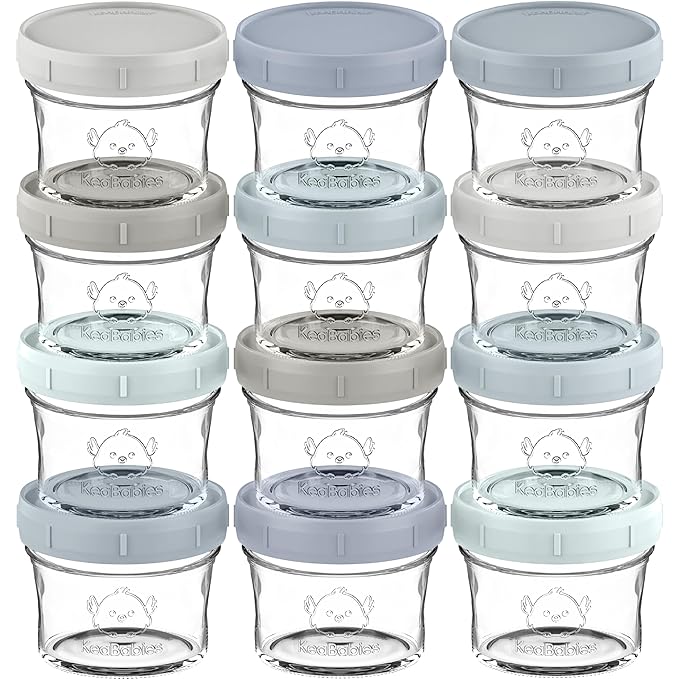 KeaBabies 12pk 4oz Glass Baby Food Containers with Lids - Leak-Proof, Microwavable Small Glass Jars, Baby Purees & Toddler Snack Storage Containers, BPA-Free, Dishwasher & Freezer Safe (Slate)-CubbioJoy