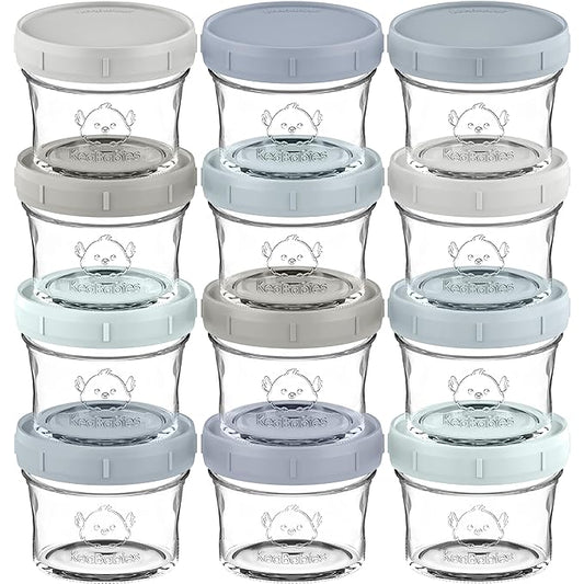 KeaBabies 12pk 4oz Glass Baby Food Containers with Lids - Leak-Proof, Microwavable Small Glass Jars, Baby Purees & Toddler Snack Storage Containers, BPA-Free, Dishwasher & Freezer Safe (Slate)-CubbioJoy