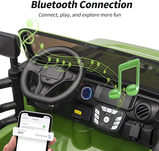 2 Seater Ride on Car Truck, 12V Kids Electric Ride on Toy for Big Kids Age 3-8 w/Remote Control- Army Green-CubbioJoy