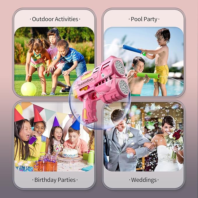 Jasny 2 Pack Rechargeable Dino Bubble Guns for Kids, LED Light Up Bubbles Machine Blower with 2 Bottles Refill Solution for Toddlers, Summer Wedding Toys Gift-CubbioJoy