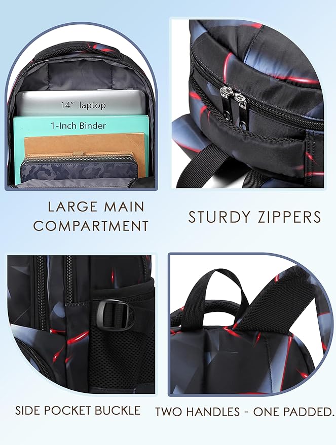 BLUEFAIRY Kids Backpack for Boys Elementary Primary School Bags for Childs Black Bagpack Book Bag Back to School Gifts for Son Mochilas Escolares para Niños 17" Large Compartment Black/Red-CubbioJoy