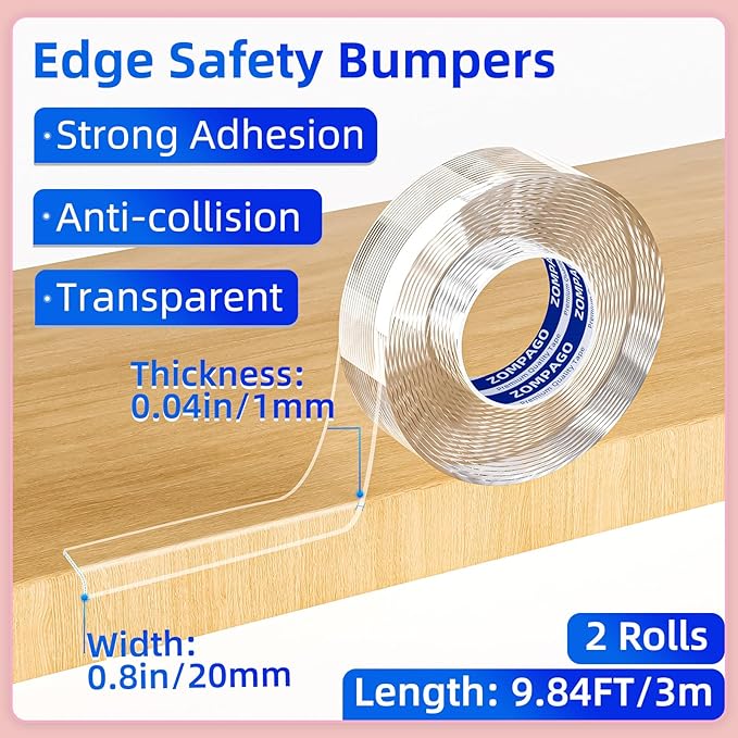 Clear Soft Corner Protectors for Furniture Strip,0.8in x9.84FT,2 Roll,Sharp Edge & Table Bumper,Window Edge,Wall Protector, Soft Corner Guards Safe for Proof,Table Corner Protectors in Family-CubbioJoy