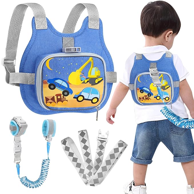 Accmor Toddler Harness Leash + Reflective Anti Lost Wrist Link, Cute Car Kids Back Pack with Hand Strap Collapsible Child Walking Restraint Belt Tether Hold Baby Boys Close For Outdoor Travel-CubbioJoy