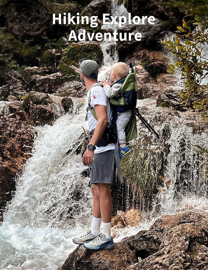 besrey Baby Backpack Carrier, Toddler Hiking Backpack with Safety 3-Height Seat, Adjustable Straps&Waist Belt, Foldable Frame Lightweight Large Capacity Child Carrier for Hiking (Army Green)-CubbioJoy