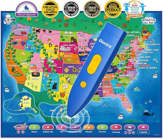 Bilingual Interactive for Kids Talking USA Map for Kids Learning, Geography Toys Games Educational Electronic Map Christmas Personalized Gift/Toys for 4 5 6 7 8 9 10 Year Old Girls/Boys-CubbioJoy