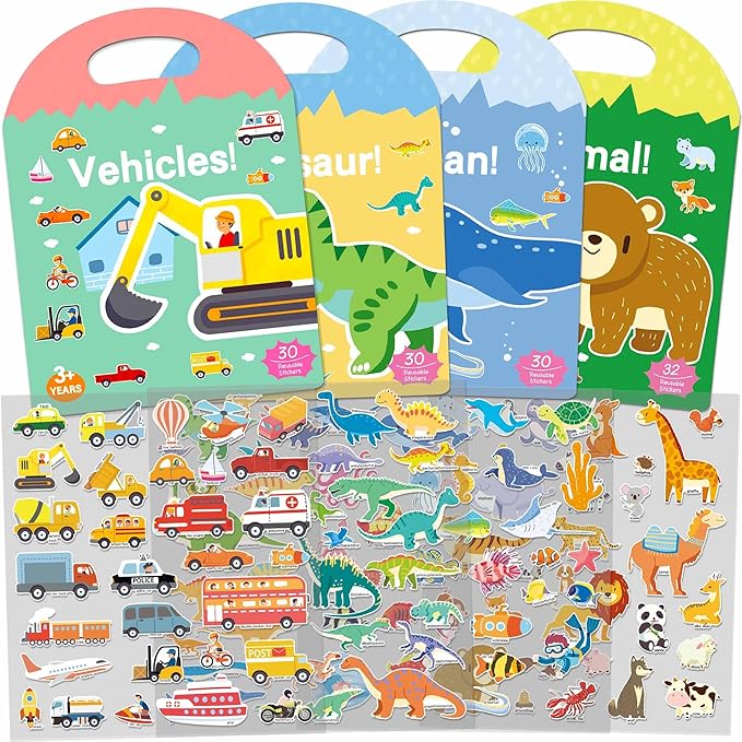 4 Sets Sticker Books for Toddlers 2-4 Years, 122 Pcs Puffy Stickers for Kids, 3D Sticker Books for Toddlers 1-3, Toddler Airplane Travel Essentials for Kids-CubbioJoy