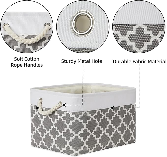Bidtakay Basket Storage Bins Baskets for Organizing Set of 3 Collapsible Cloth Storage Linen Closet Organizer 15 X 11 X 9.5 Inches Large Foldable Baskets for Shelves (White&Quatrefoil Grey)-CubbioJoy