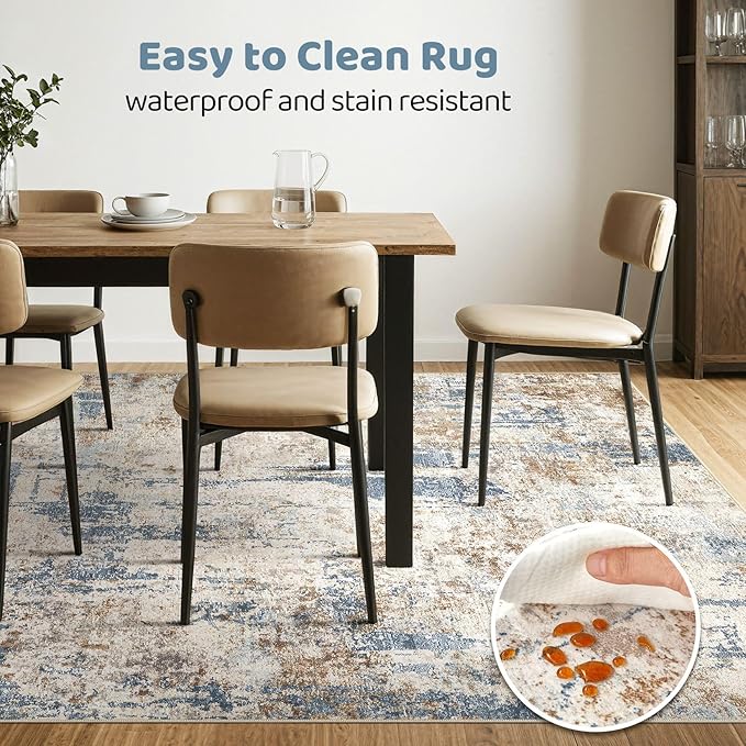 7x9 Area Rug Washable Rugs: Living Room Large Abstract Modern Soft Stain Resistant Indoor Floor Non Slip Accent Carpet for Bedroom Nursery Playroom Office Dining Room Dorm Home House- Tan-CubbioJoy