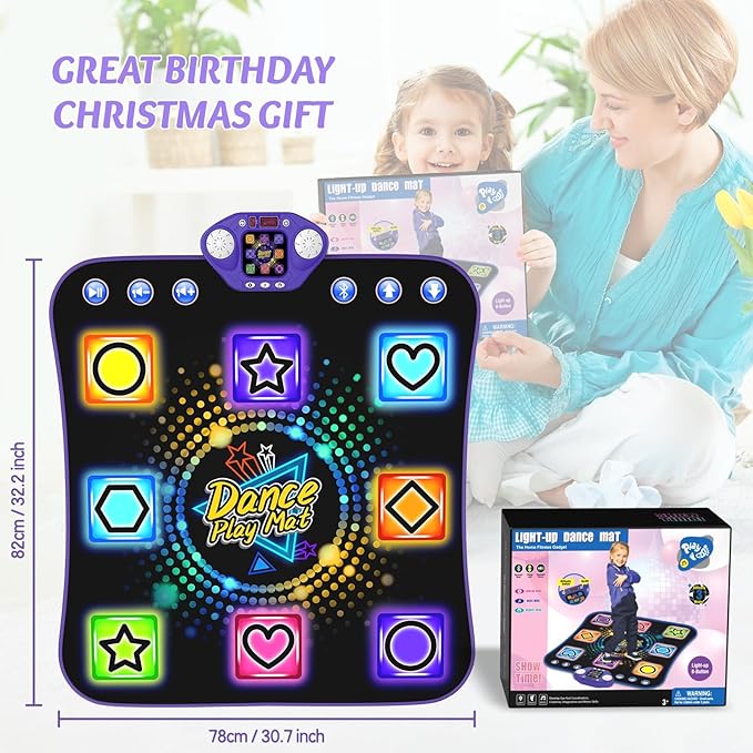 Dance Mat Toys for 3-12 Year Old Girls - Light Up 8 Buttons Dance Mat for Kid Age 4-8 Bluetooth Dance Pad - Kids Toy 8-12 Year Olds, Birthday for 3 4 5 6 7 8 9 10+ Year Old Boys Kids-CubbioJoy