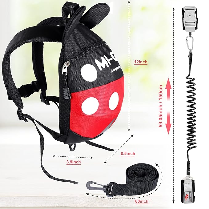 CZSYZCZS Toddlers Leash + Anti Lost Wrist Link Child Kids Safety Harness Kids Walking Wristband Assistant Strap Belt (black red)-CubbioJoy