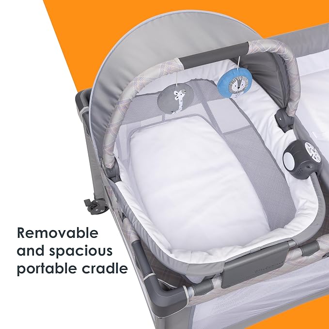 Baby Trend Lullaby Nursery Suite EZ-Fold Playard with Portable Rocking Lounger, Madrid Plaid-CubbioJoy