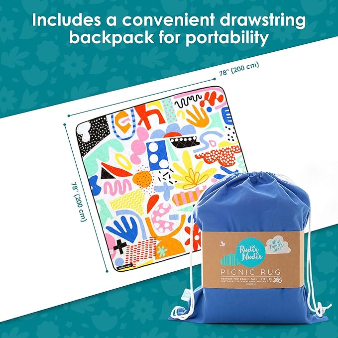 Jumbo Picnic Rug, Large Picnic Mat, 6'7" x 6'7", Outdoor Waterproof Picnic Blanket Beach Mat, Foldable & Waterproof, Picnic Blankets Ideal for Beach & Park, Outdoor Blanket, Pop Pip Pow-CubbioJoy