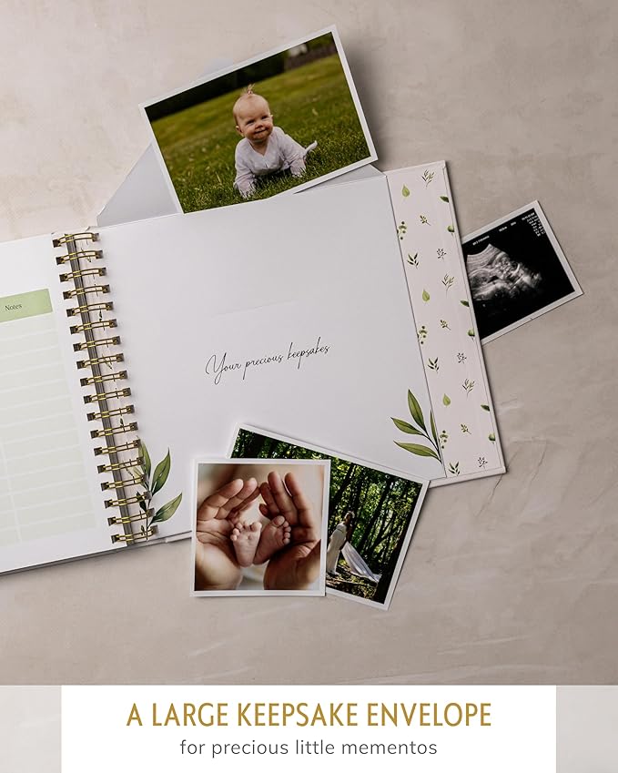 Baby's First 5 Year Book for Girl or Boy - Gender Neutral Green Meadow Nature Keepsake Memory Journal - Newborn Photo Album Milestone Scrapbook - Baby Registry and Gender Reveal Gift for Parents to Be-CubbioJoy