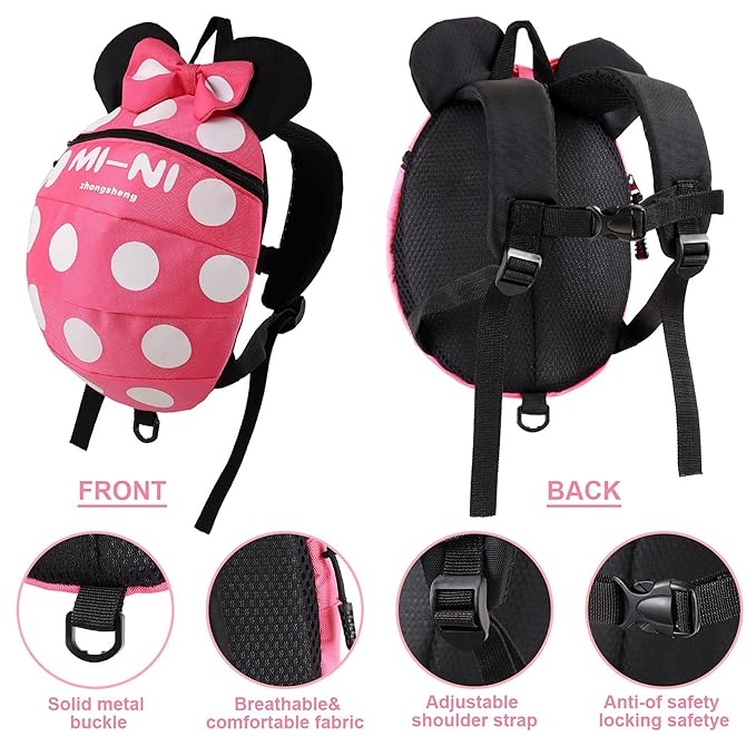 CZSYZCZS 4 in 1 Toddler Harness Leash + Baby Anti Lost Wrist Link, Cute Child Safety Harness Tether, Child Walking Harness Wristband Assistant Strap Belt for Baby Girls(Rose Red)-CubbioJoy