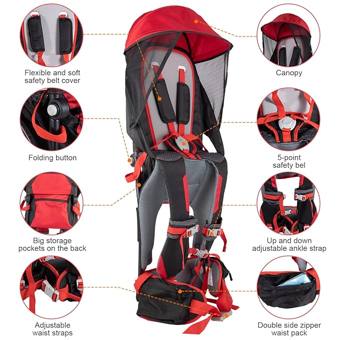 Baby Shoulder Carrier Baby Hiking Backpack Carrier with Rain Cover Sun Shade for Child Safe Backrest and Toddler Ergonomic Seat Holds 40 Pound for Children Between 6 Months-3 Years Old Babies-CubbioJoy