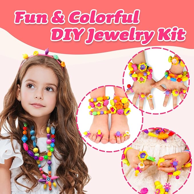 Arthopt Snap Pop Beads Jewelry Making Kit for Girls with 700+ pcs Arts and Crafts Toys for Kids 3-7 Years Old, DIY Snap Beads Bracelets Necklace Ring Toy Set Birthday Gifts for Girls 4 5 6 7 8-CubbioJoy