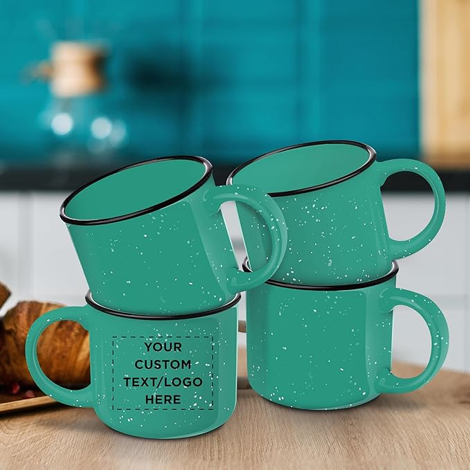 DISCOUNT PROMOS Custom Ceramic Campfire Coffee Mugs 13 oz. Set of 100, Personalized Bulk Pack - Perfect for Tea, Espresso, Cappuccino, Hot Cocoa - Mint-CubbioJoy