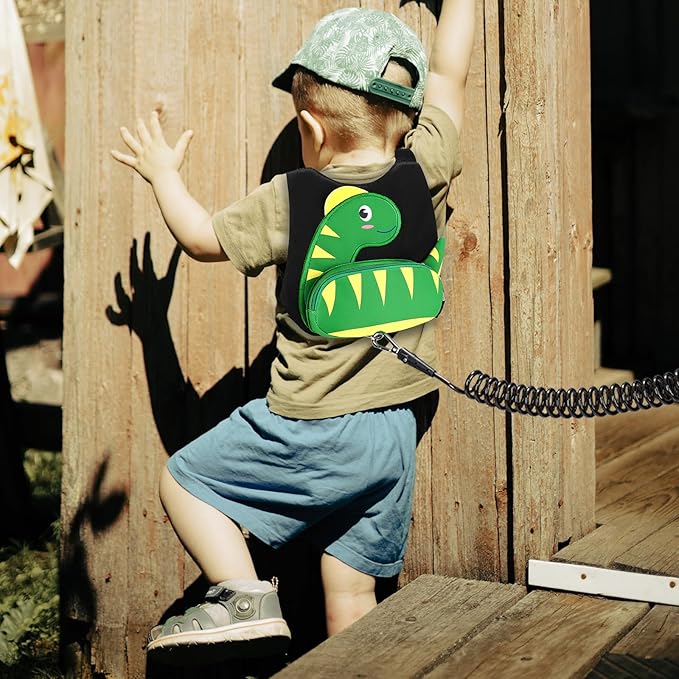 Accmor Toddler Harness Leash + Anti Lost Wrist Link, Cute Dinosaur Kids Harness with Leash, Mini Child Harness Leash Wristband Tether Protector for Baby Boys Girls Age1-3 Years Old to Outdoor Travel-CubbioJoy