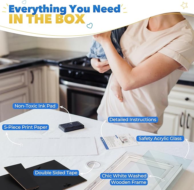 Bubzi Co Baby Handprint Kit & Footprint Photo Frame for Newborn Girls and Boys, Unique Baby Shower Gifts Set for Registry, Memorable Keepsake Decorations for Room Wall or Nursery Decor (White Wash)-CubbioJoy