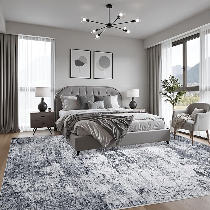 8x10 Area Rug Living Room Rug: Washable Modern Abstract Soft Thin Rug Indoor Floor No Slip Stain Resistant Carpet for Bedroom Dining Room Farmhouse Nursery Home Office - Grey-CubbioJoy