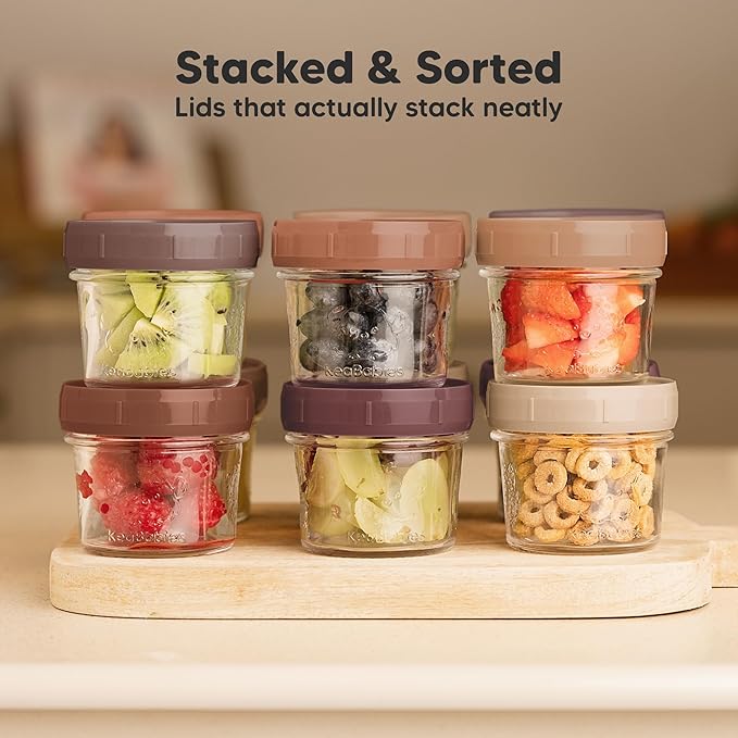 KeaBabies 12pk 4oz Glass Baby Food Containers with Lids - Leak-Proof, Microwavable Small Glass Jars, Baby Purees & Toddler Snack Storage Containers, BPA-Free, Dishwasher & Freezer Safe (Terracotta)-CubbioJoy