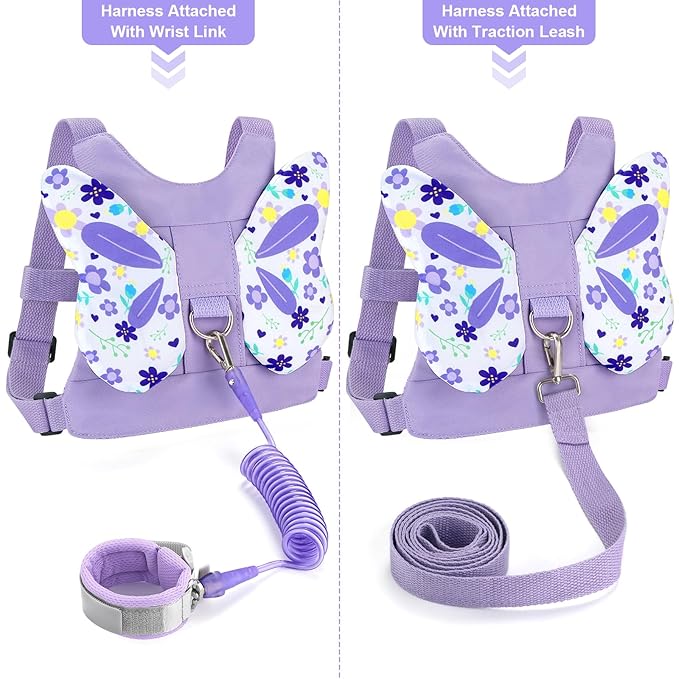 Accmor Toddler Harness Leash, Cute Butterfly Kids Leash + Anti Lost Wrist Link for Outdoor Travel, Mini Child Walking Harness Wristband Assistant Strap Belt for Baby Girls (Purple)-CubbioJoy