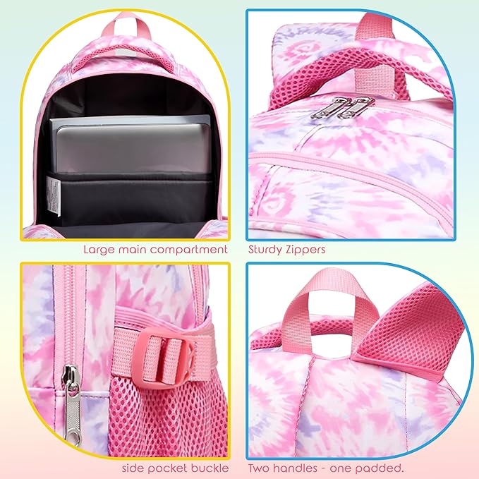 BLUEFAIRY Kids Backpack for Girls Elementary Primary Middle School Bags for Aged 8-10 for Teens Childs Bookbags Back to School Book Bags Gifts Mochilas para Niñas de 6 7 8 9 10 Años Tie-dye Pink-CubbioJoy