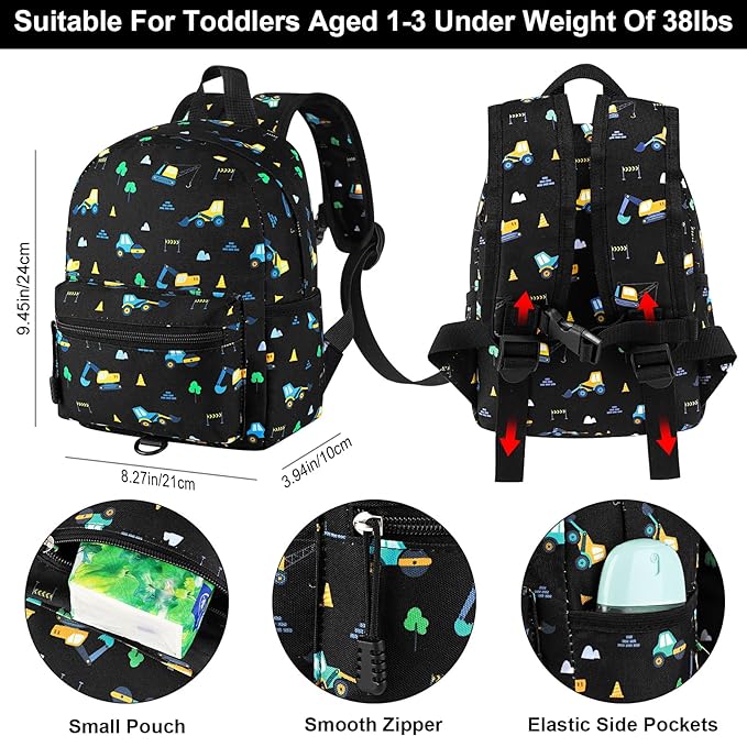 Accmor Toddler Backpack Leash, Mini Child Backpack with Anti Lost Wrist Link, Cute Kids Backpack Walking Harness for Outdoor Travel, Adorable Excavator Backpack Tether for Baby Boys Girls Ages 1-3-CubbioJoy