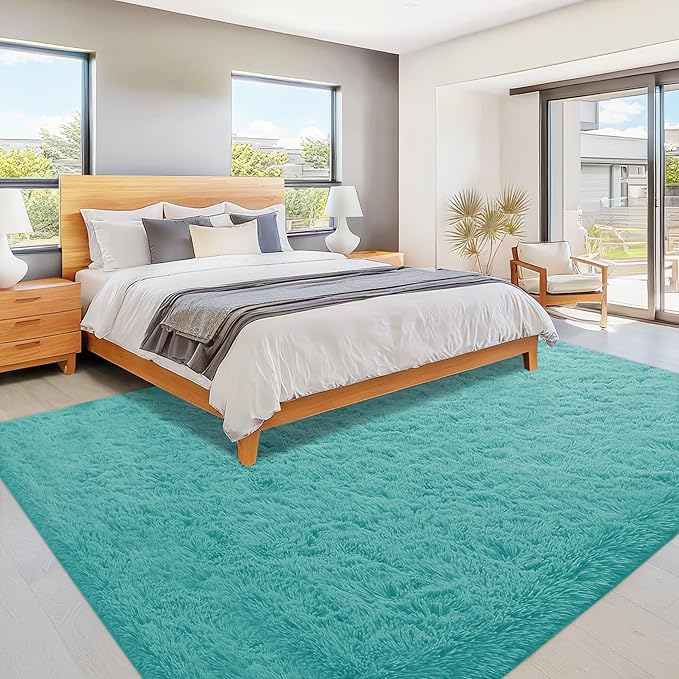 8x10 Area Rug for Living Room: Fluffy Shag Soft Washable Rugs Large Fuzzy Plush Indoor Carpet for Bedroom Nursery Playroom Kids Girls Boys Room (Teal Blue, 8'x10')-CubbioJoy