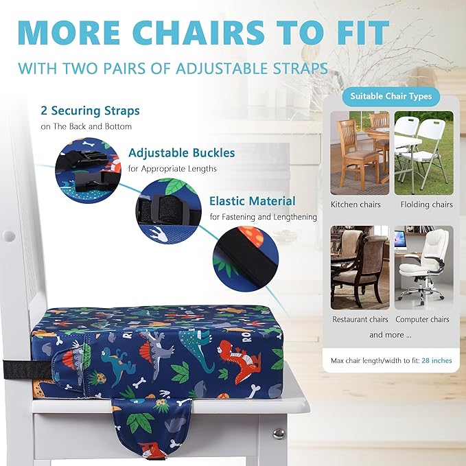 Booster Seat for Kitchen Chair with Adjustable Straps, Toddler Booster Seats for Dining Table Portable for Travel Camping Eating, Booster Cushion for Table for Baby Child Infant Kid Boy Girl-CubbioJoy