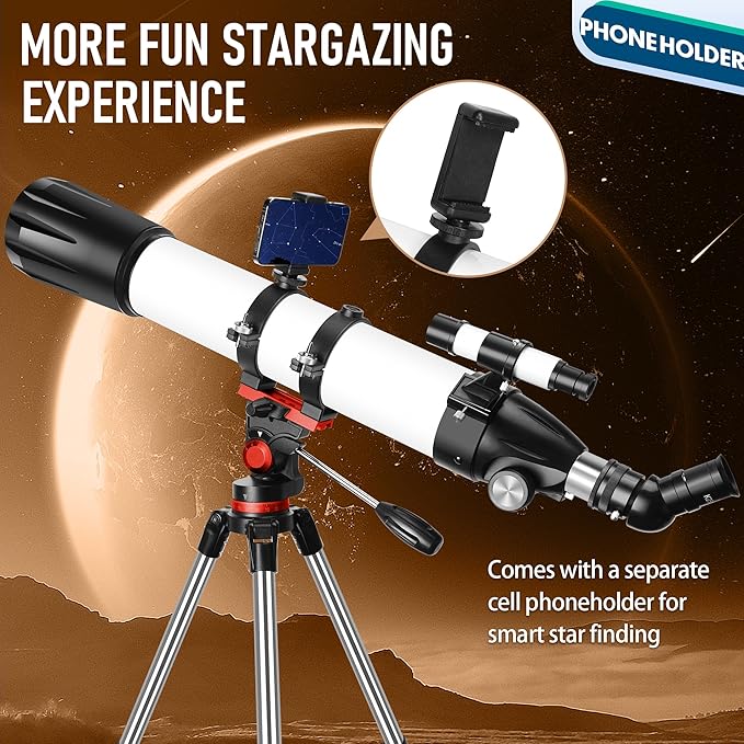 Dianfan Telescope,90mm Aperture 800mm Telescopes for Adults Astronomy,Portable Professional Refractor Telescope for Beginners,with Stainless Tripod & Phone Adapter,Carry Bag-CubbioJoy