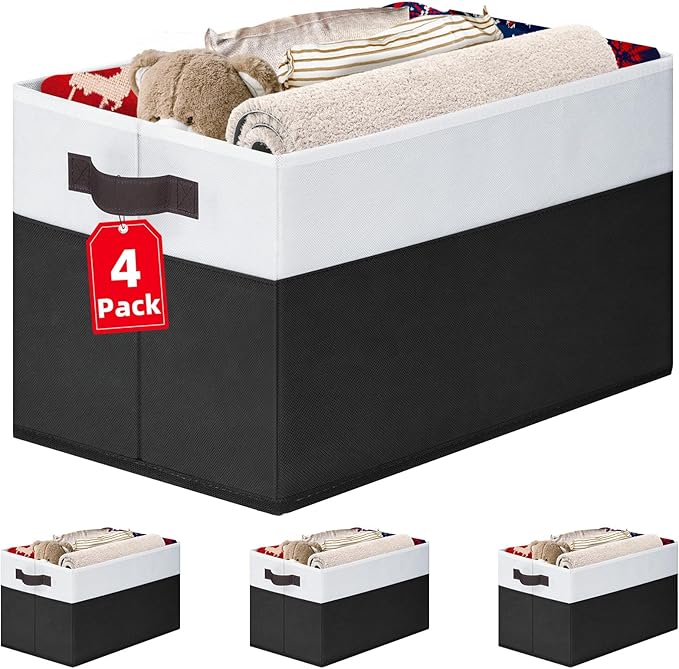 Criusia Large Storage Bins for Shelves 4 Pack, Closet Storage Baskets for Clothes Blanket Beddings Towels, Collapsible Fabric Closet Organizer Bins with Handles/ Laundry Room Organization-CubbioJoy