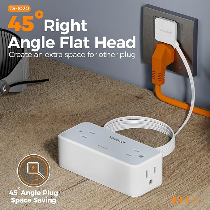 5FT Flat Extension Cord, TESSAN Surge Protector Power Strip with 4 Widely Spaced AC Outlets, 900 Joules Surge Protection, Ultra-Thin Flat Plug Desk Charging Station for Home Office Dorm Essentials-CubbioJoy