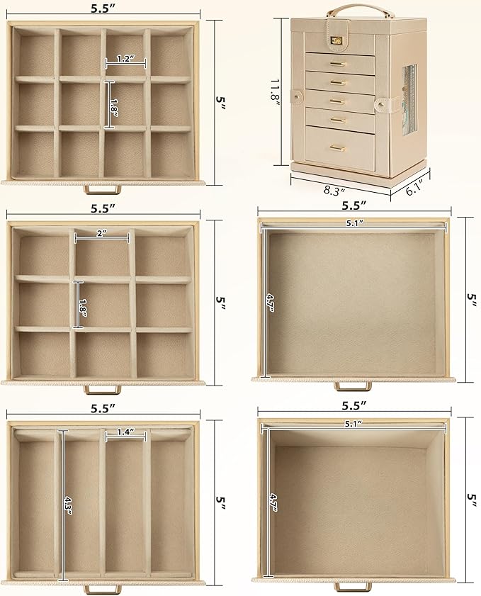 AKOZLIN Jewelry Box 6-Tier Organizer Functional 360° Rotating Jewelry Storage Case for Women Girls Ring Necklace Earring Bracelet Holder with Mirror-CubbioJoy