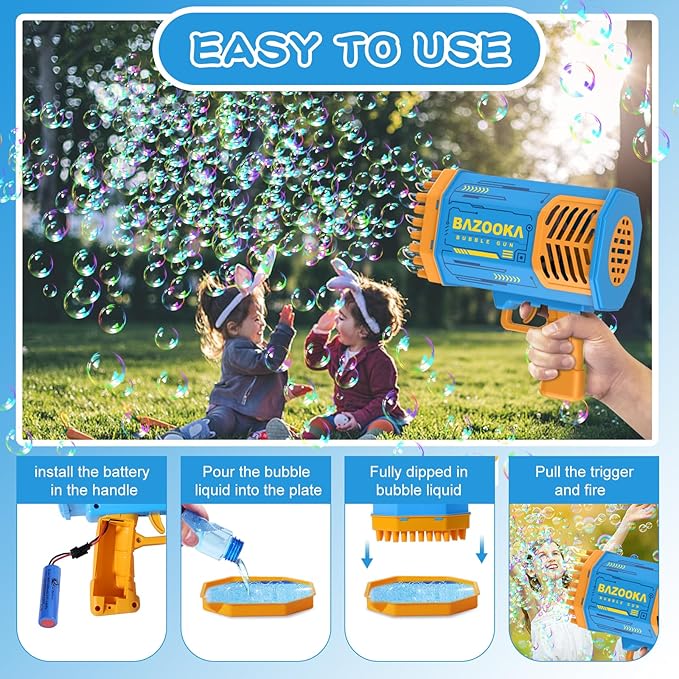Bubble Machine Gun Kids Toys, Bubble Gun with Colorful Lights and Thousands Bubbles, Outdoor Toy Birthday Party Halloween Favors for Boys Girls Age 3 4 5 6 7 8 9 10 11 12 Years Old-CubbioJoy