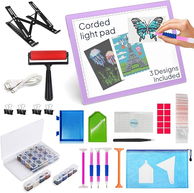 iVyne Corded A4 Light Pad for Diamond Painting & Art Projects – LED Light Board with Diamond Art Accessories – Ultra-Thin & Portable Diamond Dot Light Board, Perfect for Artists - Purple-CubbioJoy