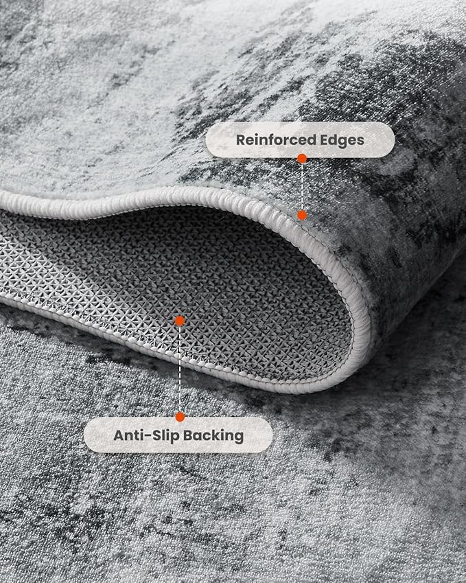 Amada 8x10 Area Rug, Modern Abstract Living Room Rug with Non-Slip Backing & Short Pile, Large Washable Rug with Abstract Pattern for Living Room, Bedroom and Dinning Room, Light Grey-CubbioJoy