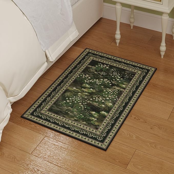 2x3 Rug Impressionist-Style Vintage Indoor Door Mat Machine Washable Small Area Rug Non-Slip Low Pile Throw Rugs for Entryway Kitchen Front Door Indoor Entrance Entry Kids Room, Green-CubbioJoy