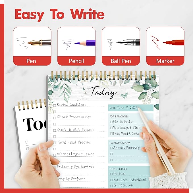 2 To Do List Notepads, Daily Planner Notebook with Tear-off Design, Undated Writing Organizer for Daily Tasks and Goal, Coiled Task Track Checklist Productivity Pad for Office, Classroom, Home, School-CubbioJoy