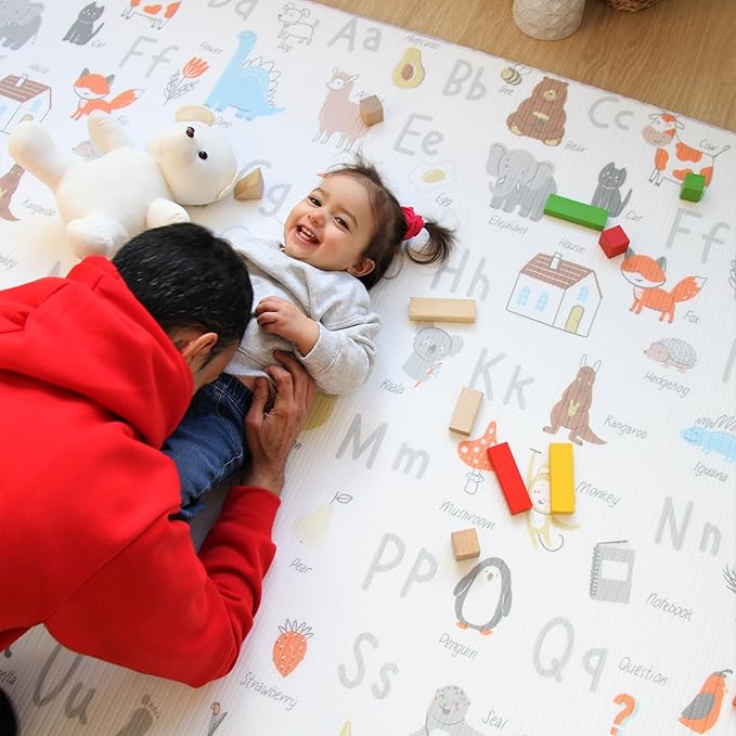 Cushmat Stylish Reversible Foam Play Mat (Large, Alpha - Palm Char) - Soft, Waterproof, Durable Play mat for Infants, Babies, Toddler, Kids & Grownup - 6.5ft x 4.5ft-CubbioJoy