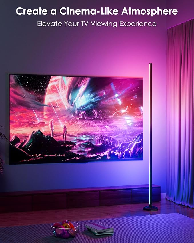 2PCS Smart RGB LED Corner Floor Lamp with App and Remote Control, 65" Color Changing Standing Lamp with Music Sync and 16 Million DIY Colors, Modern Floor Lamps for Bedroom Living Room Gaming Rooms-CubbioJoy