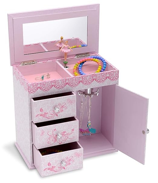 Jewelkeeper - Ballerina Jewelry Box for Girls with 3 Pullout Drawers - Ballerina Music Box with Swan Lake Tune - Ballet Slipper Design - Jewelry Storage Organizer for Necklaces and Bracelets-CubbioJoy