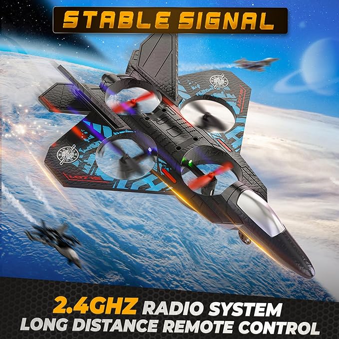 BEZGAR Drones for Kids | 2.4GHZ RC Plane, Remote Control Airplane, RC Helicopter, 360° Flip Fighter Jet Toy with Colorful LED Navigation Light Gray-CubbioJoy